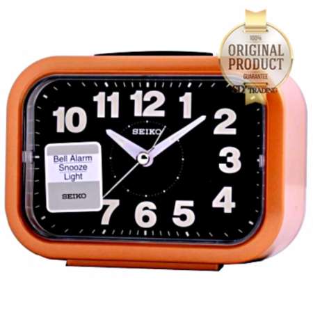 SEIKO นาฬิกาปลุก Quiet Sweep (Snooze) มีไฟ เสียงกริ่ง รุ่น QHK026E - สีส้ม (Orange/Black)