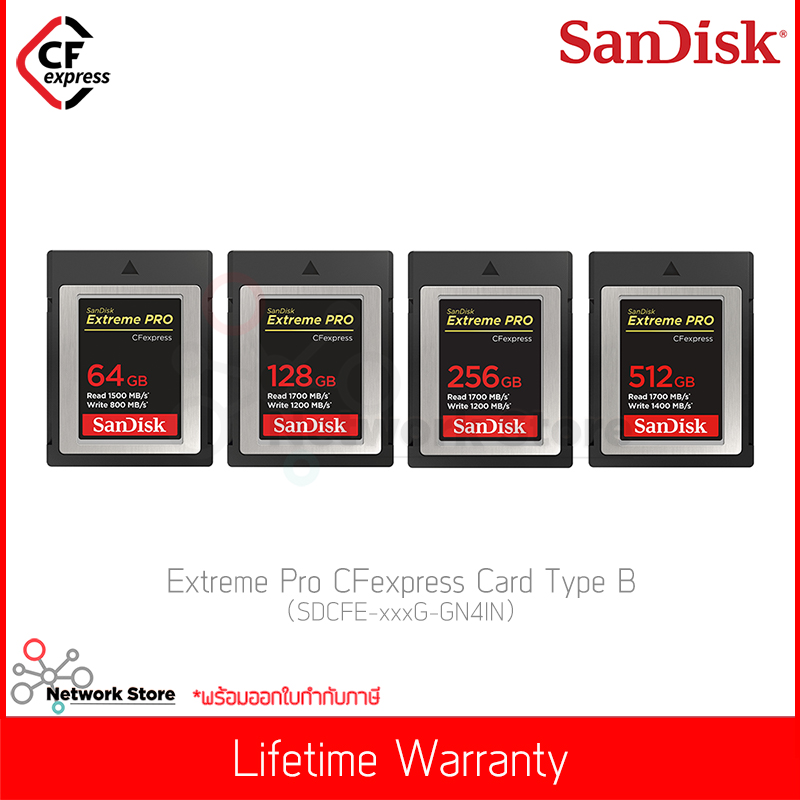 เมมโมรี่การ์ด SanDisk Extreme Pro CFexpress Card Type B 64/128/256/512 (SDCFE-xxxG-GN4IN)