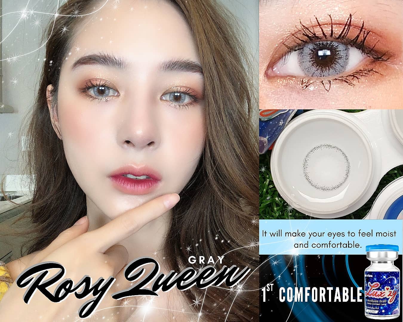 Luxzylens Rosy queen Gray  ลัคซี่เลนซ์ แถมตลับ สายตาปกติ และ ค่าสายตาสั้น กําลังของเลนส์ (0.5-10.00) 100 125 150 175 200 225 250 275 300 325 350 375 400 450