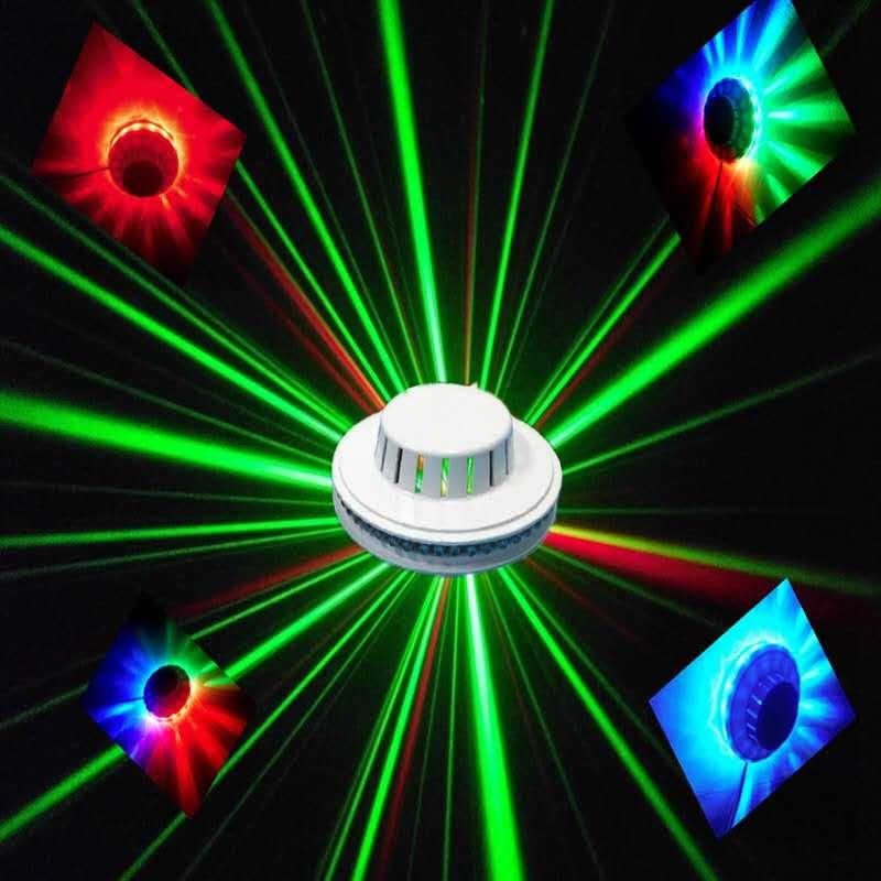 ไฟดิสโก้เทคทรงจานบิน UFO8 วัตต์ 48 LEDs RGB เปลี่ยนสีอัตโนมัติหมุนดอกทานตะวันยูเอฟโอ LED เวทีแสงบาร์ดิสโก้ปาร์ตี้เต้นรำดีเจคลับผับเพลงไฟ