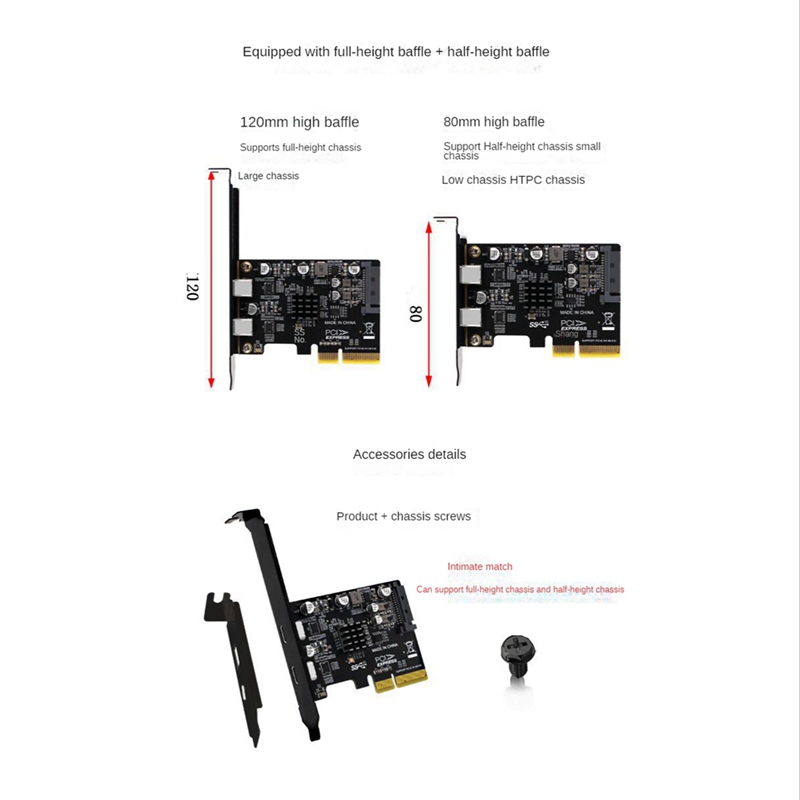 Pcie to USB3.1 Expansion Card Dual Type-C 10Gbps 15Pin Adapter Card for Desktop PC Computer