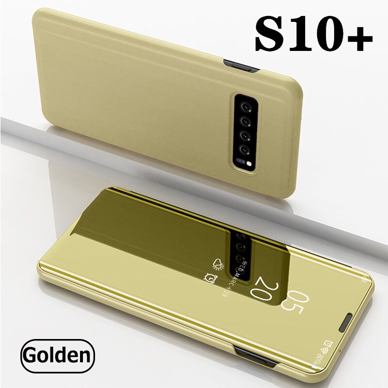 [ส่งจากไทย] เคสเปิดปิดเงา Case Samsung S10+ เคส samsung S10 Plus Smart Case เคสซัมซุง S10พลัส เคสกระจก เคสฝาเปิดปิดเงา สมาร์ทเคส เคสตั้งได้ Samsung S10+ Flip Mirror Leather Case With Stand Holder เคสมือถือ เคสโทรศัพท์ รับประกันความพอใจ สี ทอง