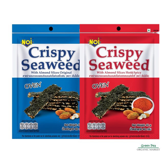 ☍∏  Noi  สาหร่ายอบกรอบ ผสมอัลมอนด์สไลด์ 40g 2 รสชาติ   Crispy seaweed with Almond ices  2 Flavor