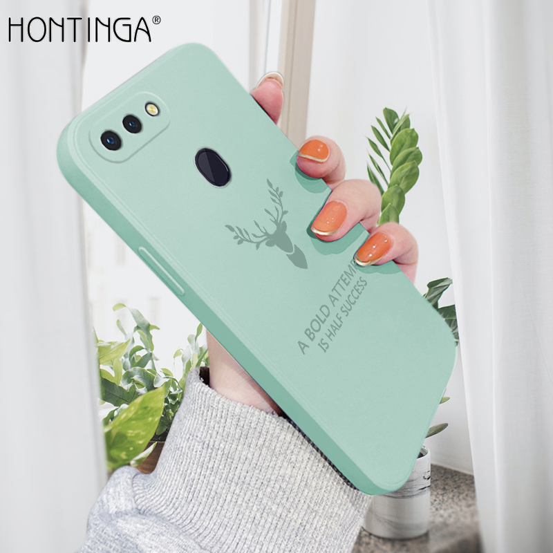Hontinga Casing Case For OPPO R15 Case Square Original Liquid Soft Silicone Deer Reindeer Full 
Cover Camera Protection Shockproof Cases Back Cover Phone Casing Softcase