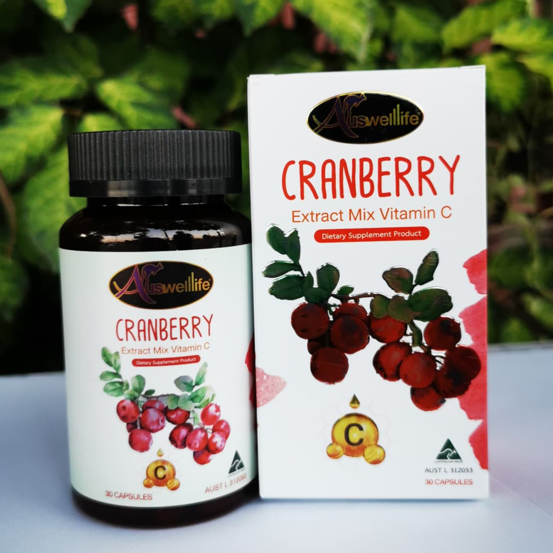 (ส่งฟรี KERRY ของแท้ 100%) Auswelllife Cranberry Mix Vit C สูตรใหม่ X 2 แครนเบอร์รี่ผสมวิตามินซี ( 1 กระปุก 30 แคปซูล )