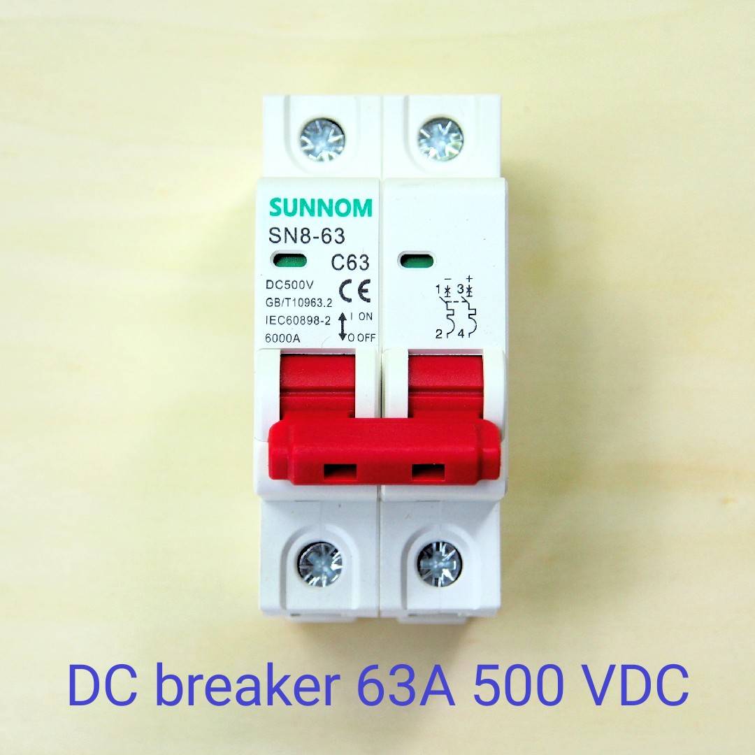 Dc Circuit Breaker 2P Dc 500V เบรคเกอร์ไฟฟ้า Sunnom ใช้กับไฟ Dc  สำหรับงานโซลาร์เซลล์ ขนาด 32A , 63A - Bt Solar Shop - Thaipick