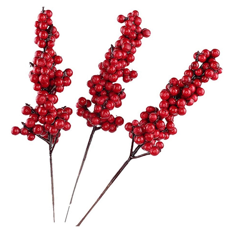 10PCS Artificial Red Berries Decorative Branches with Red Berries