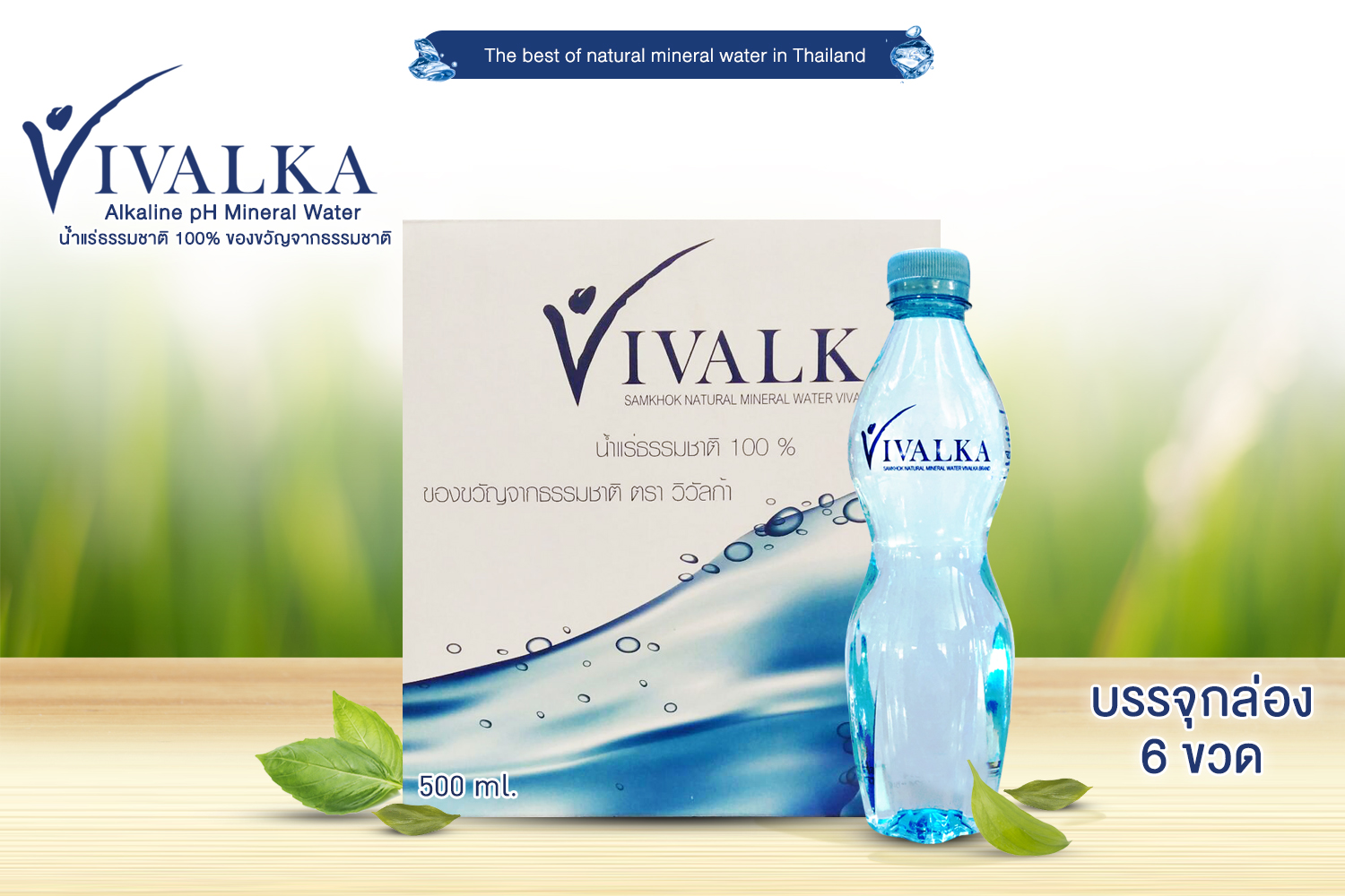 Vivalka Alkaline Natural Mineral water 100% วิวัลก้าน้ำแร่อัลคาไลน์ธรรมชาติ กล่อง 6 ขวด