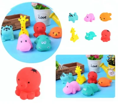 ThaiToyShop 6-Pc Floating Animal Bath Squeeze Toys, Mini Colorful Squirt Bath Toy Set for Kids ของเล่นสัตว์ลอยน้ำ ชุดของเล่นสัตว์ 6 ชิ้น, ของเล่นอาบน้ำ สีสันสดใส สำหรับเด็กเล็ก