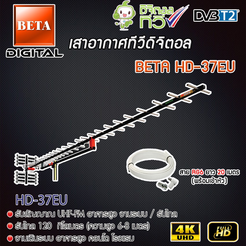 TV antenna เสาอากาศทีวีดิจิตอล BETA Digital TV Antenna HD-37E พร้อมสาย 20
เมตร