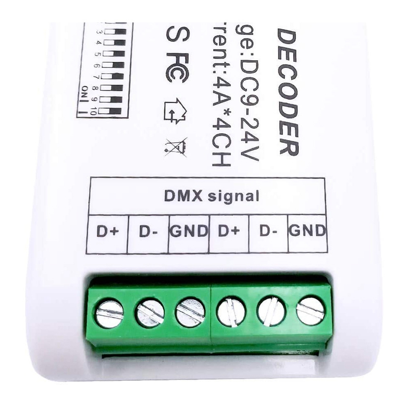 Mini 4 Channel DMX RGBW Decoder 16A RGB RGBW Strip Controller DMX 512 Dimmer Driver for LED Strip Lights DC9-24V