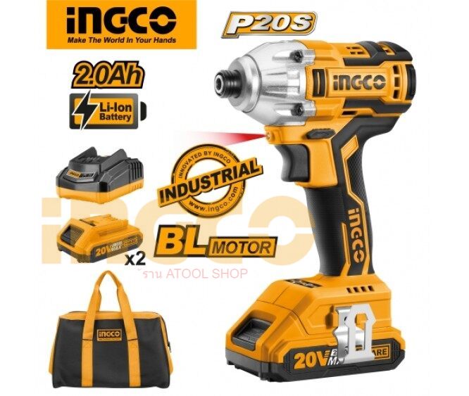 INGCO สว่านไขควงกระแทกไร้สาย 20 โวลท์ CIRLI2002 (A) #Brushless Motor ...