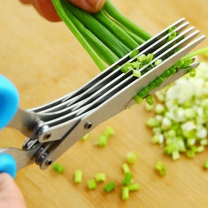 กรรไกรหั่นผัก 5 ใบมีด สะดวกใช้งานง่าย กรรไกรซอยหั่นหอม อเนกประสงค์