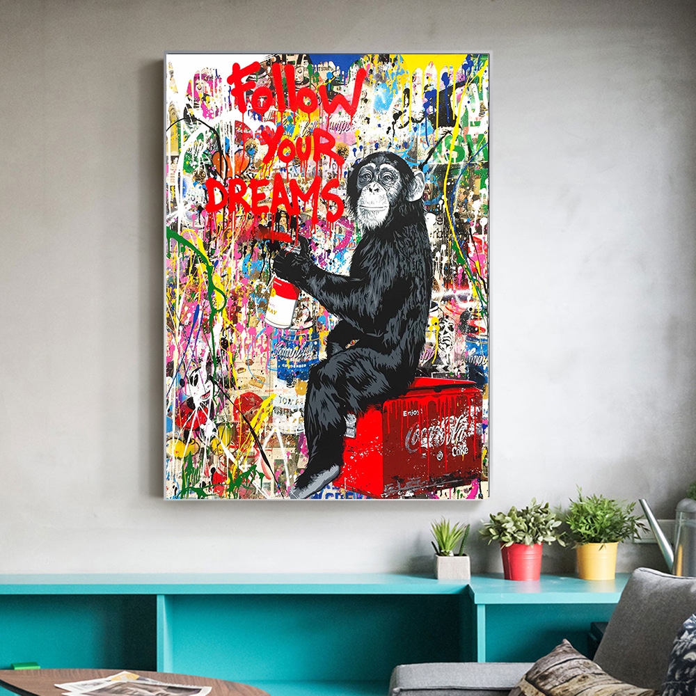 Abstract Graffiti Street Art Cute Monkey Canvas Painting Posters and Prints  Decorative Pictures Wall Art Picture for Living Room