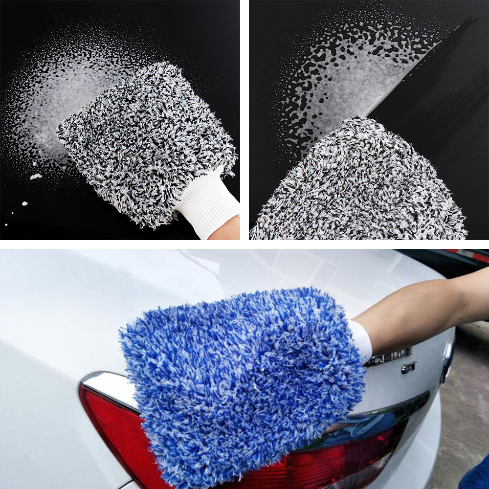 JUICYPEACHNU ใหม่แปรงทำความสะอาด Super Absorbancy ไมโครไฟเบอร์เครื่องมือขัดล้าง Auto รถทำความสะอาดถุงมือฟองน้ำ
