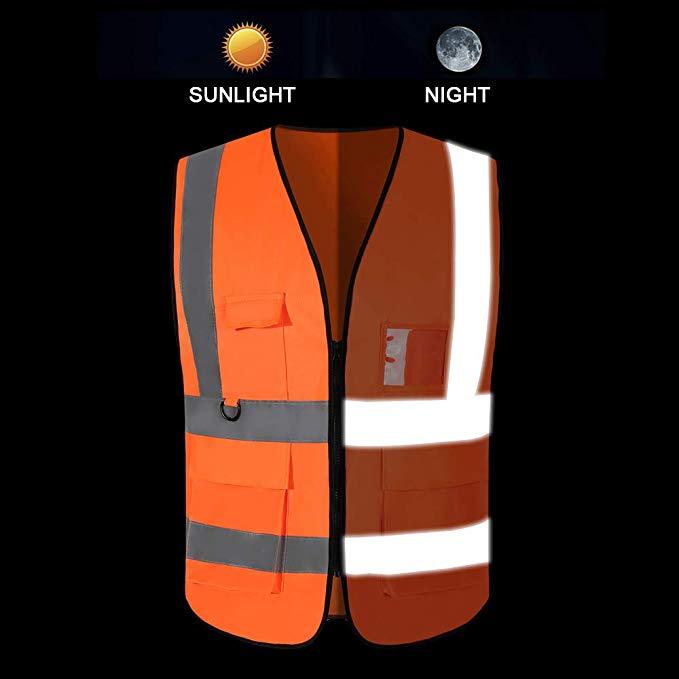 Sell Goods เสื้อกั๊กสะท้อนแสง เพื่อความปลอดภัย เสื้อจราจร เสื้อกั๊กจราจร Reflective Vest เสื้อกั๊กทำงาน เสื้อสะท้อนแสงรุ่นเต็มตัว ดีไซน์กระเป๋าและซิป 4 ช่อง High Visibility Safety Reflective Vest Waterproof 4 Pockets Safety Workwear Clothing Vest