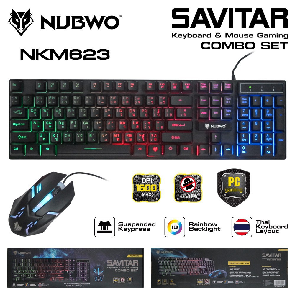 ชุดไฟทะลุอักษร Keyboard+mouse combo set SAVITAR NKM 623 สวยแรงส์