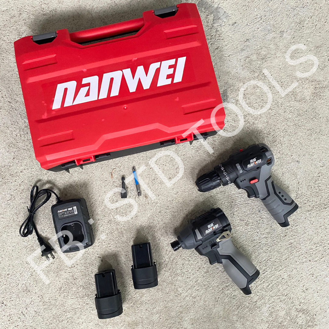 [NANWEI SET] สว่านมินิขนาด 3/8 + สว่านไขควงกระแทก แถมชุดดอกสว่าน ...