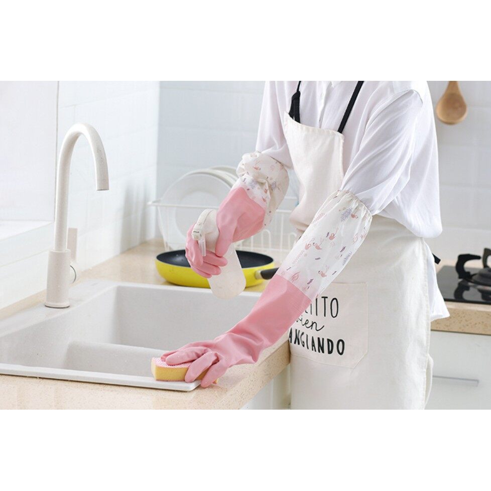 ถุงมือล้างจาน ถุงมือยาว ถุงมือกันน้ำ ผ้ากันเปื้อน ถุงมือ D-800