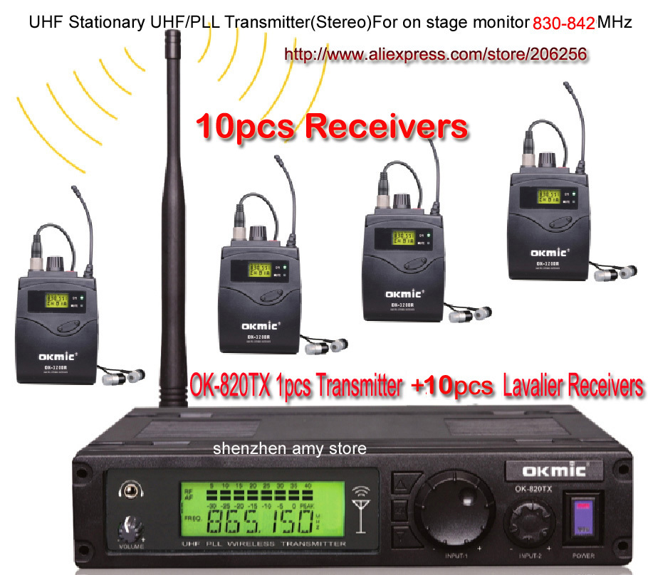 Receivers 10 Boutique OKMIC 800TX 10Person Wireless In Ear