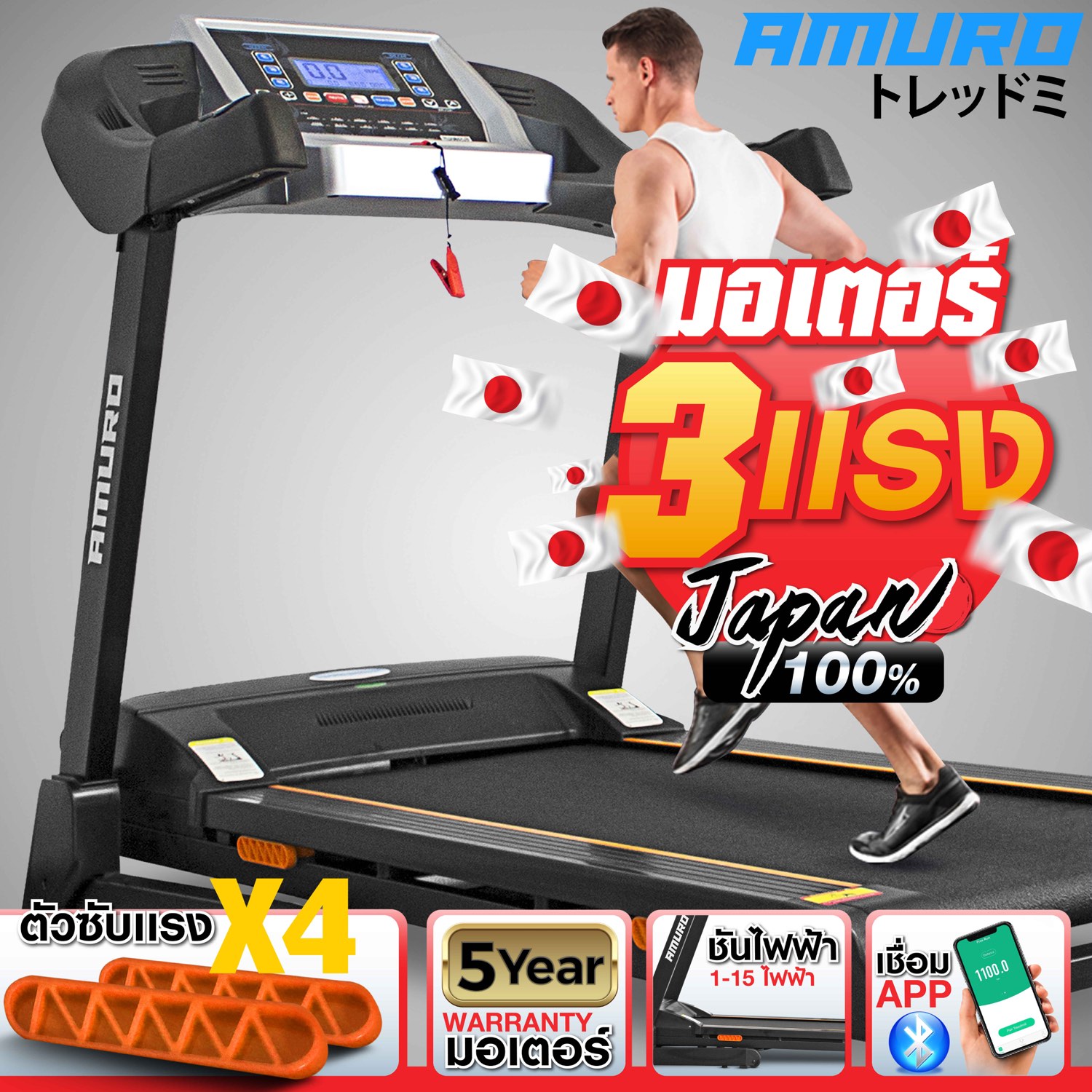 ZOO ลู่วิ่งไฟฟ้า 3.0 แรงม้า SMART Treadmill เชื่อมต่อ BLUETOOTH ปรับความชั่นด้วยไฟฟ้า AUTO Incline พับเก็บได้ รุ่น T800