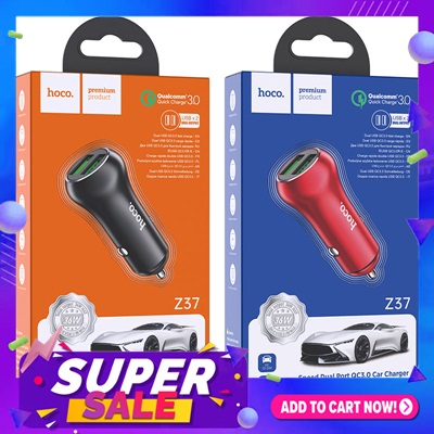 Hoco Z37 หัวชาร์จในรถยนต์ 2USB Car Charger ชาร์จเร็ว สูงสุด 3.0 ตัวจุดไฟในรถยนต์ ที่ชาร์จมือถือบนรถ ของแท้100%