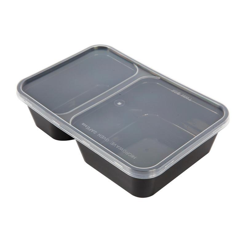 กล่อง พลาสติกสีดำ2ช่อง+ฝา 500 มล.(แพ็ค25ใบ) ORO 003-03/Black plastic box with 2 compartments + lid 500ml (pack of 25) ORO 003-03