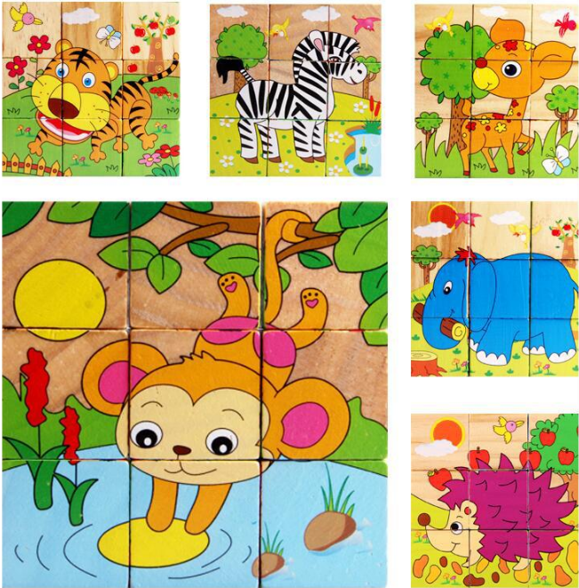 จิ๊กซอร์3Dรูปสัตว์น่ารักส่งเสริมการเรียนรู้ของเล่นเพื่อการศึกษาสำหรับเด็ก. จิ๊กซอร์3มิติสำหรับเด็กๆๆ   6-Sided 9-Pc 3D Wooden Puzzle Blocks, Learning Educational Kids Toy สี สัตว์ป่า2 (Jungle Animal) สี สัตว์ป่า2 (Jungle Animal)