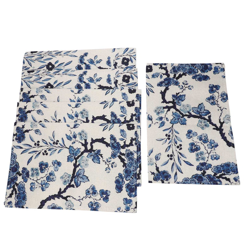 12 Pcs Blue White Flowers Placemat Coasters Cup Dish Glass Table Mat Insulation Pad Kitchen