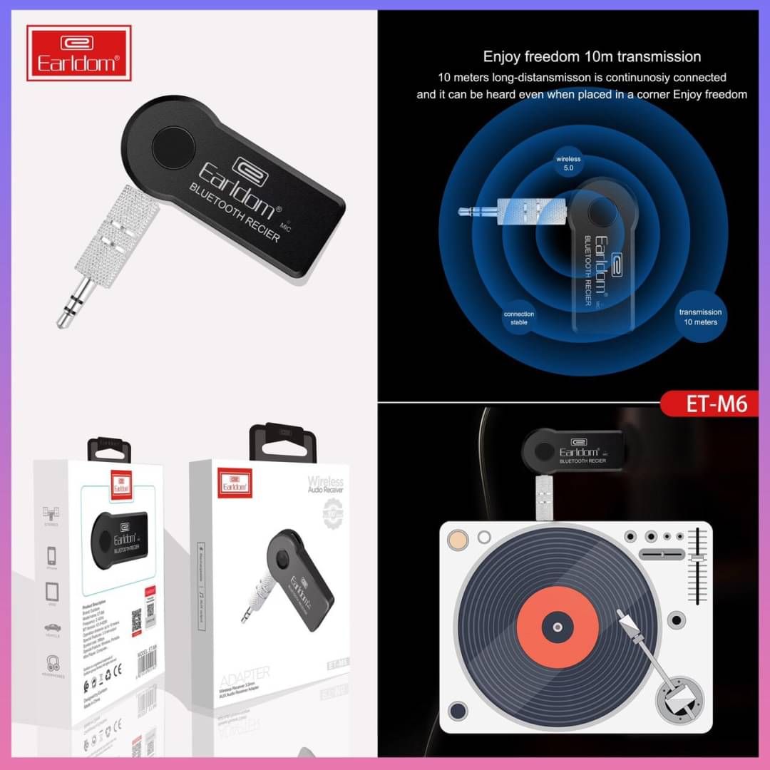 อุปกรณ์รับสัญญาณบูลทุช Bluetooth ET-M6 Earldom Receiver Car Wireless Music Receiver รุ่น Earldom-M6 งานแท้ 100% lสินค้าขายดี