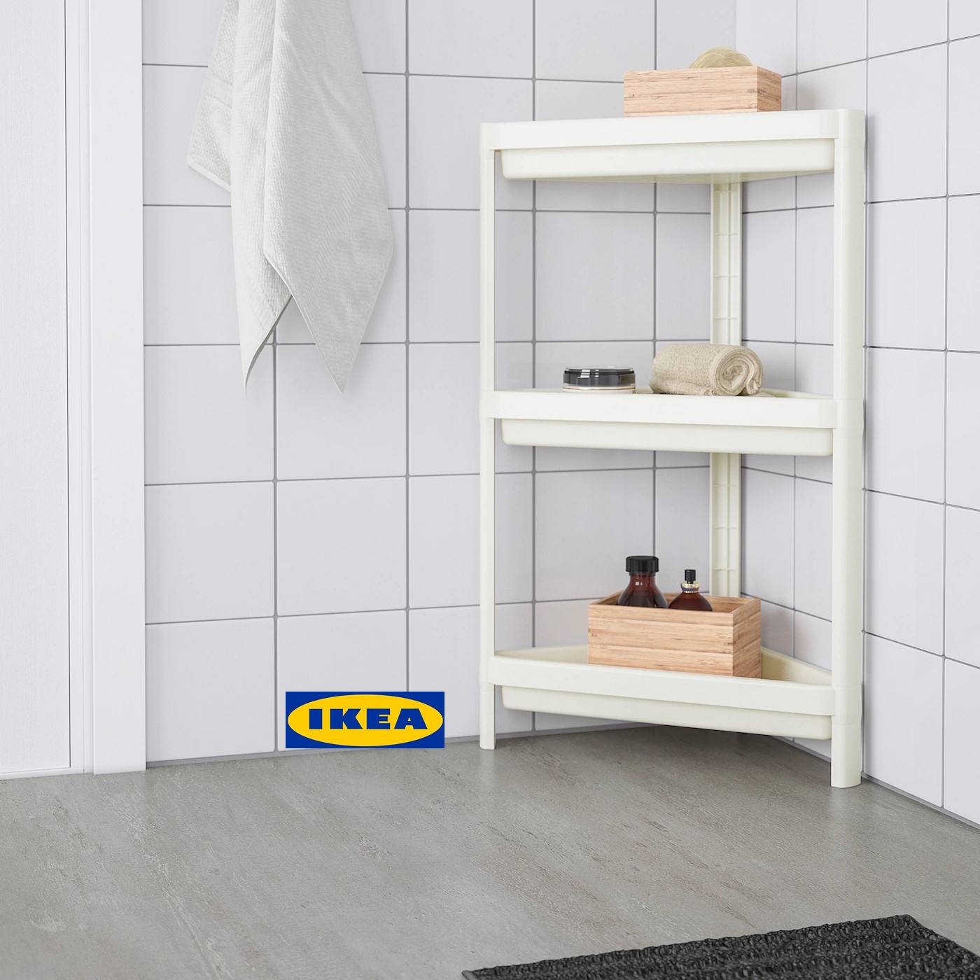 IKEA VESKEN ชั้นวางของ ทนน้ำ เข้ามุม 33x33x71 ซม.