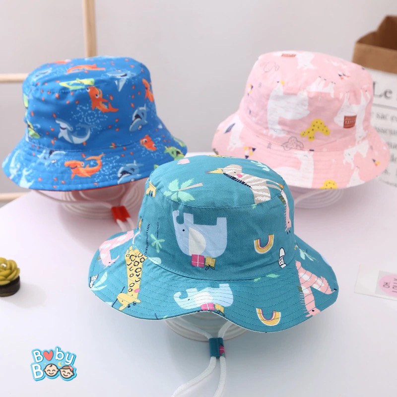 Bucket Hat Kids หมวกบักเก็ต หมวกปีกรอบเด็ก หมวกเด็ก ไดโนเสาร์ ลายฉลาม เชือกรัดคาง