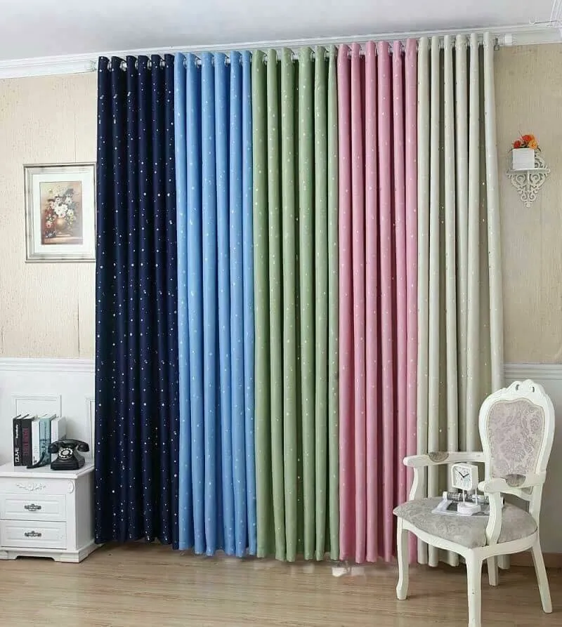 Nuttida Curtain[กันแสง ล้าน%] ผ้าม่านประตู 2.20 x 2.30 เมตร ผ้าม่านหน้าต่าง 1.10 x 1.35 เมตร ผ้าม่านสำเร็จรูป ม่านตาไก่  กันแสง กันยูวี 100% Night Star ลายดาว
