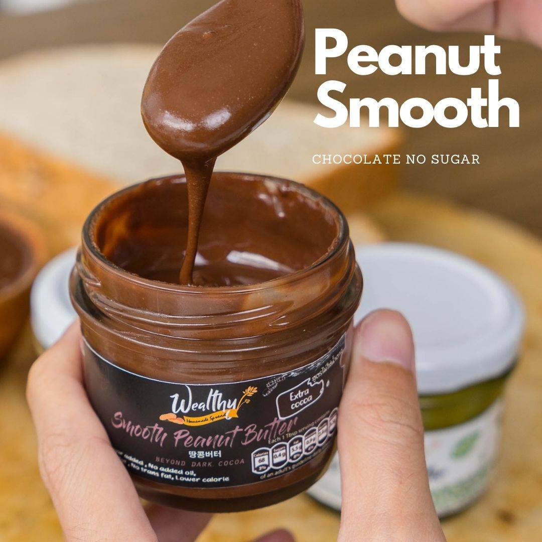 Wealthy Smooth Dark chocolate peanut butter No Sugar 100 g เนยถั่วรสช็อคโกแลตเข้มข้นเนื้อเนียนสูตรไม่มีน้ำตาล (No sugar)