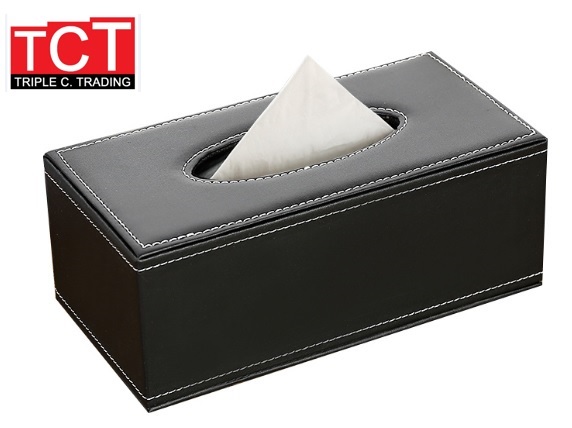 กล่องใส่กระดาษทิชชู่ กล่องทิชชู่แบบหนังPU แบบเรียบ สีดำ tissue box