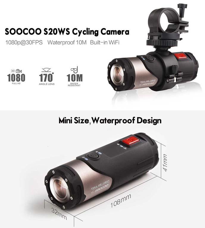 SOOCOO S20WS Mini Camcorder Action Camera 170 Degree Wide Lens Camera Built-in WiFi Full HD 1080P 10m Wateproof Sports Camera