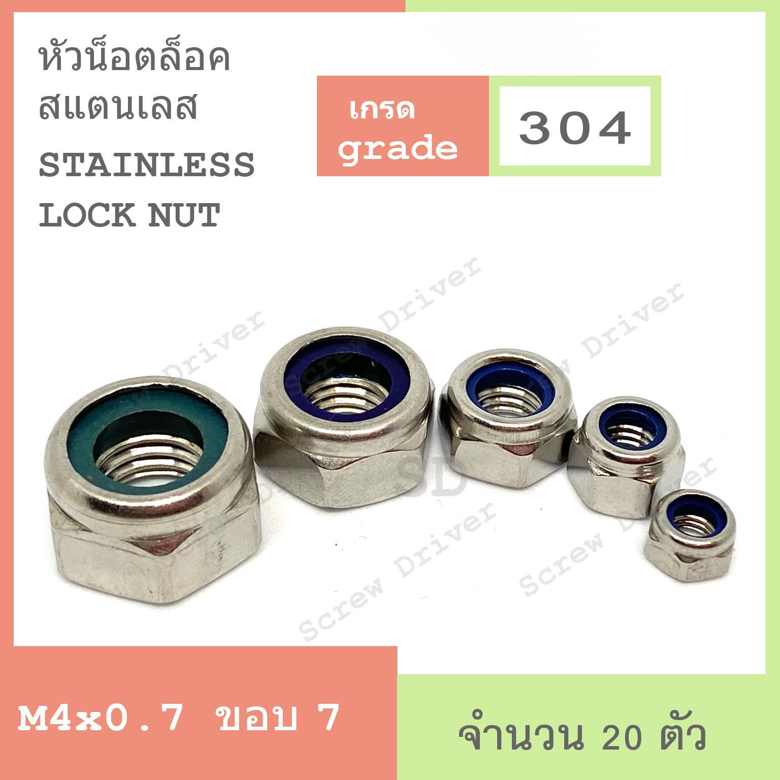 หัวน็อตล็อค สแตนเลส Hexagon Lock Nuts With Plastic insert Stainless 304