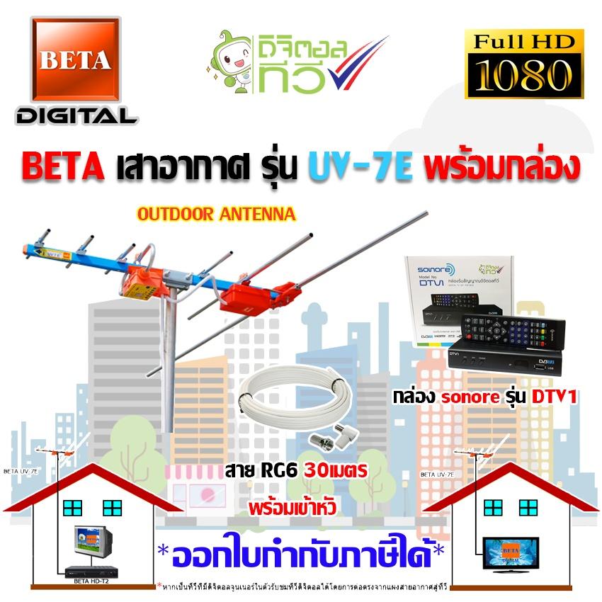 BETA เสาอากาศ รุ่น UV-7E + กล่องดิจิตอลทีวี SONORE รุ่น DTV1 พร้อมสายRG6 ยาว30เมตร