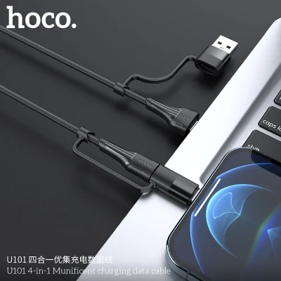 Hoco U101 สายชาร์จ4in1 ใช้ได้ทั้ง Android และ IOS มีทั้ง MicroUSB/Type-CและLightning แข็งแรง ของเเท้!!