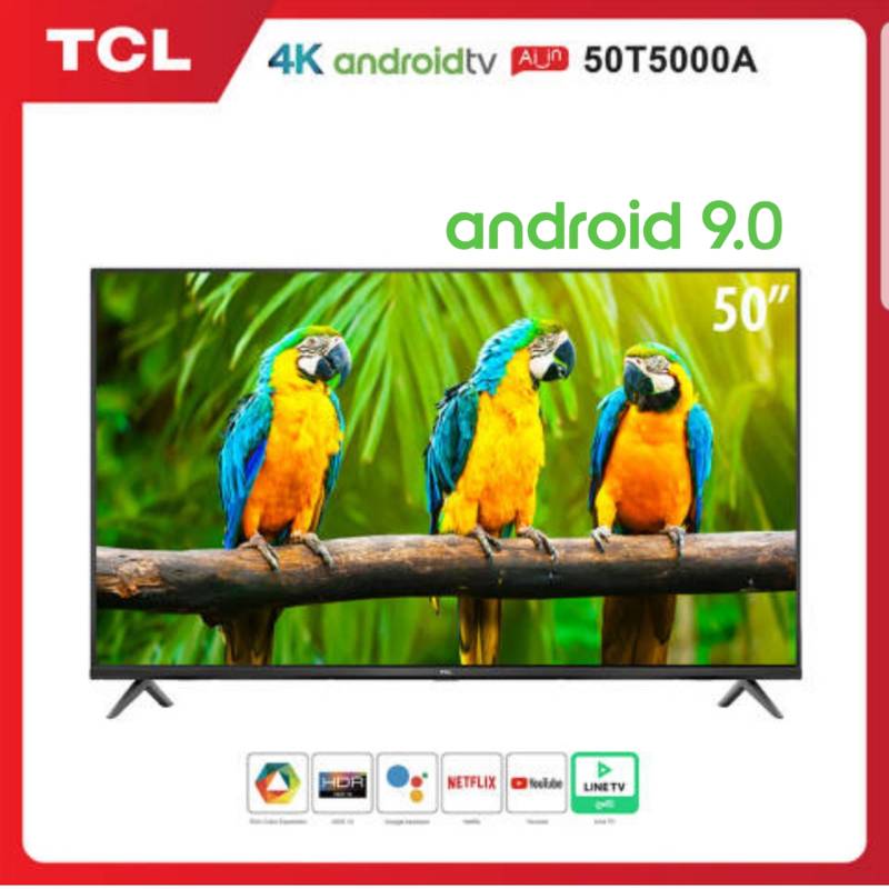 4K BEST SELLER NEW! TCL ทีวี 50 นิ้ว LED 4K UHD Android TV Wifi Smart TV OS (รุ่น 50T5000A) Google assistant & Netflix & Youtube-2G RAM+16G ROM, One Remote with Voice search สั่งการด้วยเสียง รับประกันศูนย์ 3 ปี