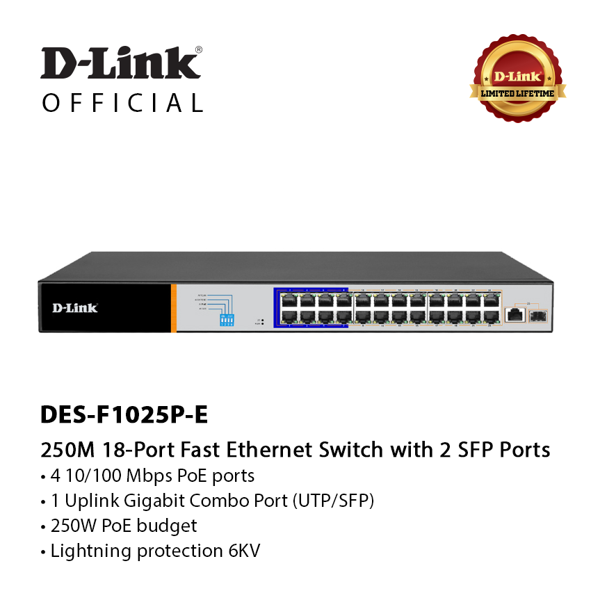 D-Link DES-F1025P-E 250M 24-Port Fast Ethernet PoE Switch with 1 Gigabit Combo Uplink Port ราคา 9,900 บาท*ส่งฟรี