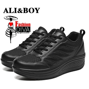 สินค้า ALI&BOY รองเท้าเพื่อสุขภาพ รุ่นปีกนางฟ้า สีพื้น สีดำล้วน ใส่นิ่ม เบาสบาย ปรับสมดุลเท้า ความสูง 5 ซม.