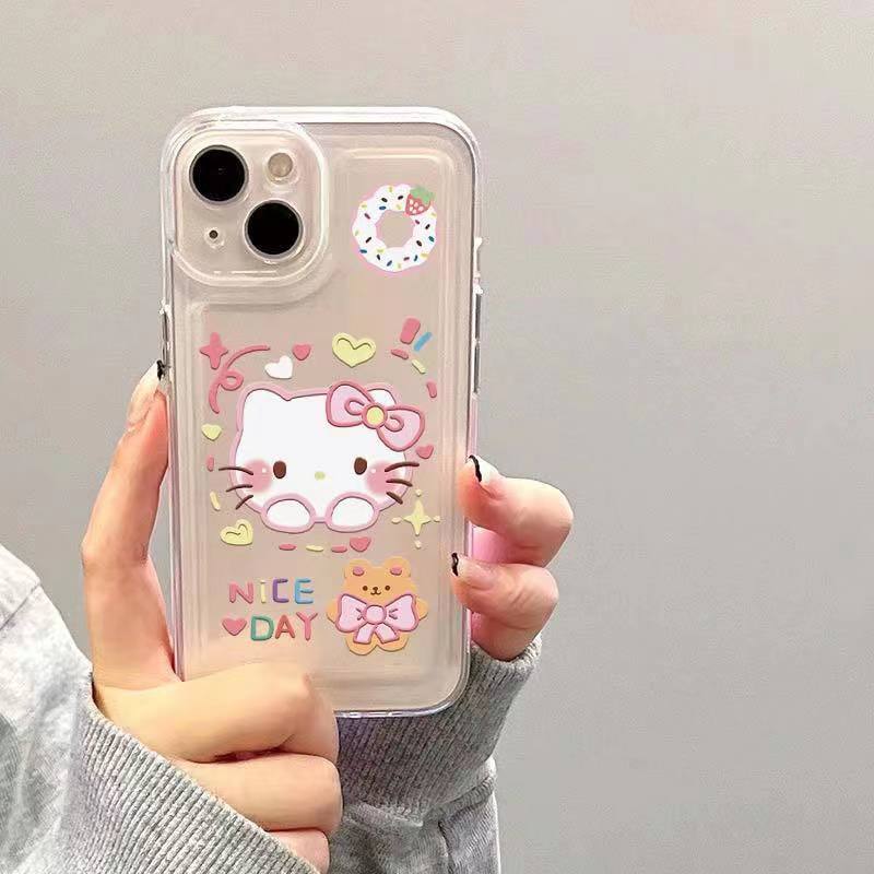 For IPhone 14 Pro Max IPhone Case TPU Soft Case Shockproof Protection Camera Pink Donut Kitten Compatible for 13 Pro Max 11
