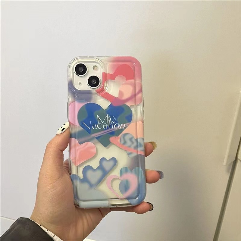 For IPhone 14 Pro Max IPhone Case Thickened TPU Soft Case Clear Case Shockproof Pink and Blue Graffiti Compatible with For IPhone 13 Pro Max 12