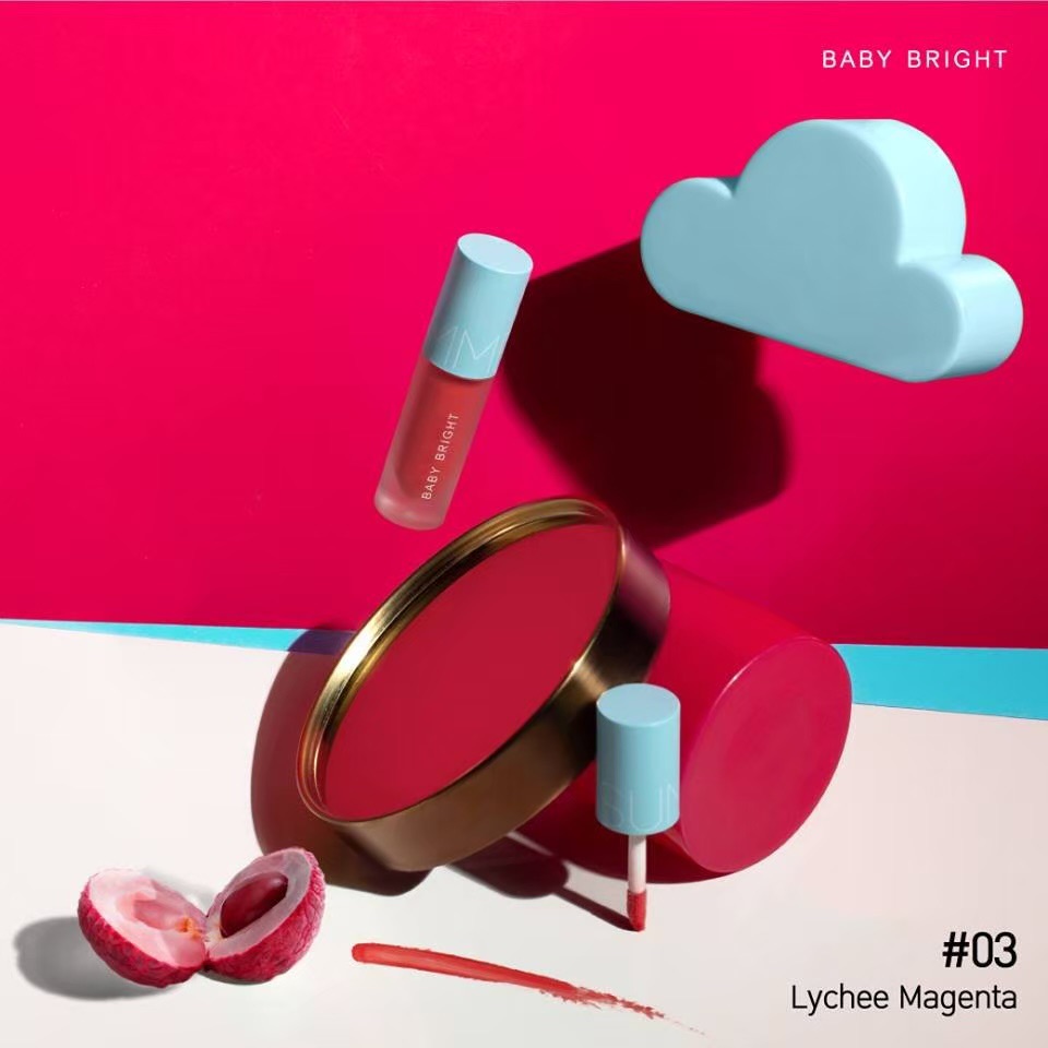 Baby Bright Summer Lip & Cheek Matt Tint 2.4g  ลิปเบบี้ไบร์ท ซัมเมอร์ ลิป แอนด์ ชีค  ชื่อสี 03 Lychee Magenta