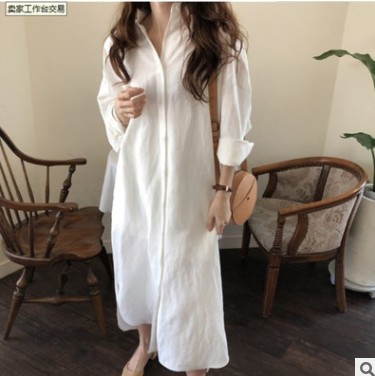 2020Spring New Women's Clothing plus Size Loose Shirt Dress Long Cotton Linen Foreign Trade Blouse