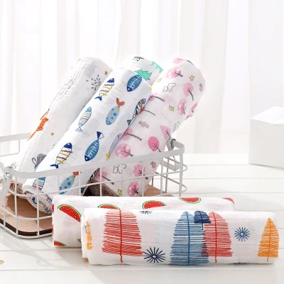 Soft Muslin 100 Cotton Baby Blanket Cute Cartoon Newborn Blankets Bath Gauze Infant Wrap Sleepsack Stroller Cover Play Mat
