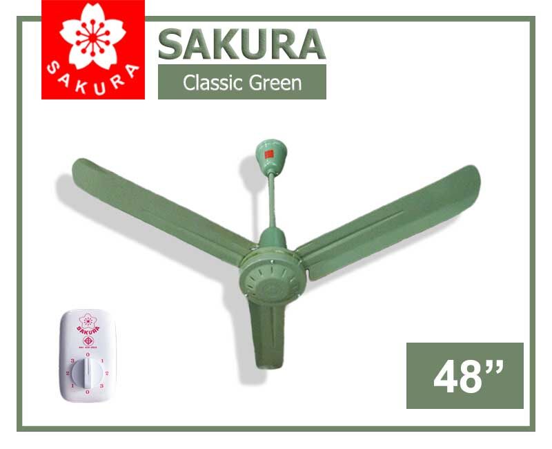 SAKURA พัดลมเพดาน 48 นิ้ว [ สีเขียว / Classic Green ] รุ่น C-048 ใบตรง (พร้อมสวิตหมุน) ลมแรง ทนทาน ซากุระ มาตรฐาน คนไทยผลิต มี มอก.