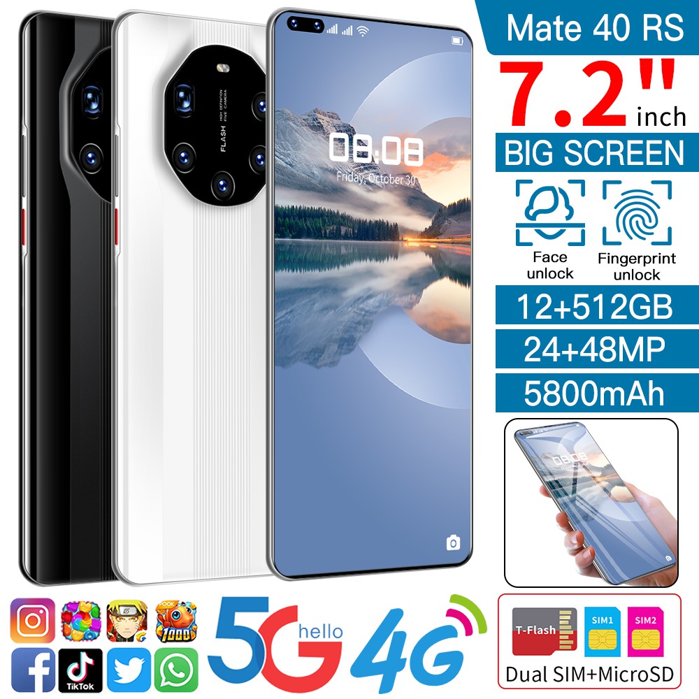 Huawei Mate40RS สมาร์ทโฟน 7.2 inch โทรศัพท์เพื่อชีวิตที่ทันสมัย โทรศัพท์เพลงกล้อง โทรศัพ 12-512GB โทรศัพท์