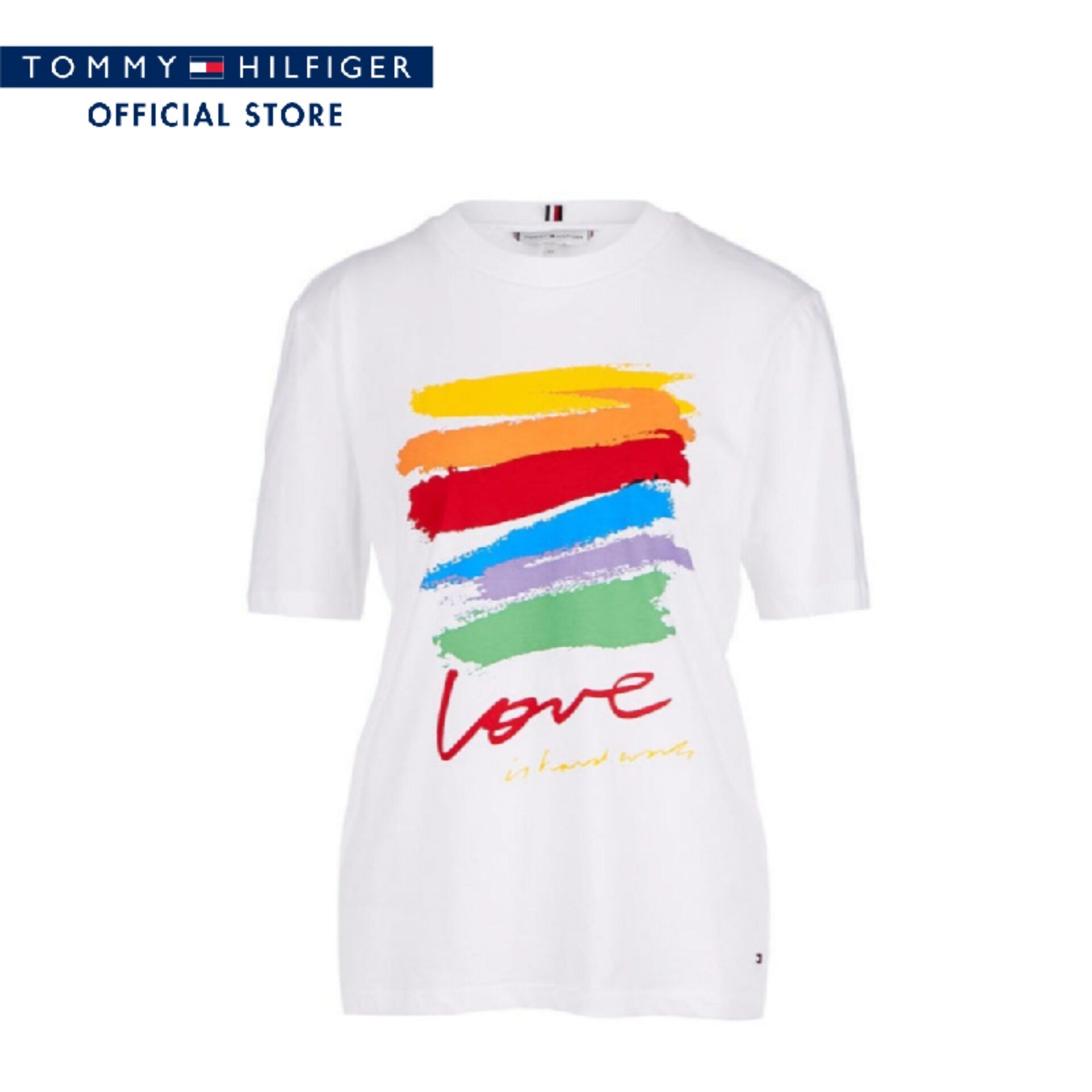 Tommy Hilfiger เสื้อยืดแขนสั้น รุ่น WW0WW24848 สีขาว ทอมมี่ ฮิลฟิเกอร